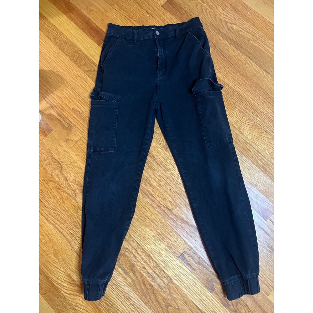 Hot Topic Womens Black Cargo Jogger Pants Utility Pockets Elastic Cuff